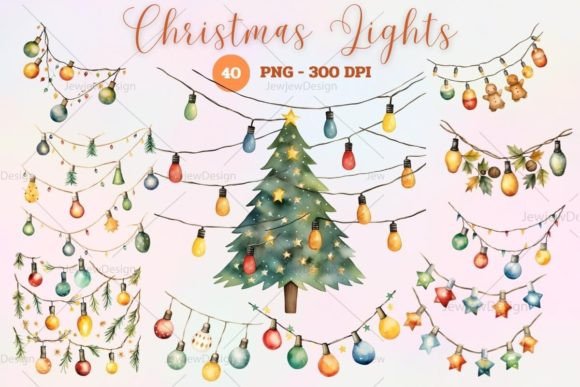 Download Watercolor Christmas Lights Clipart - Christmas lights clipart Collection