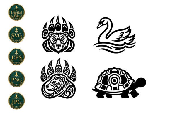 Download Bear Paw, Turtle and Swan Drawing Set - Premium Resources