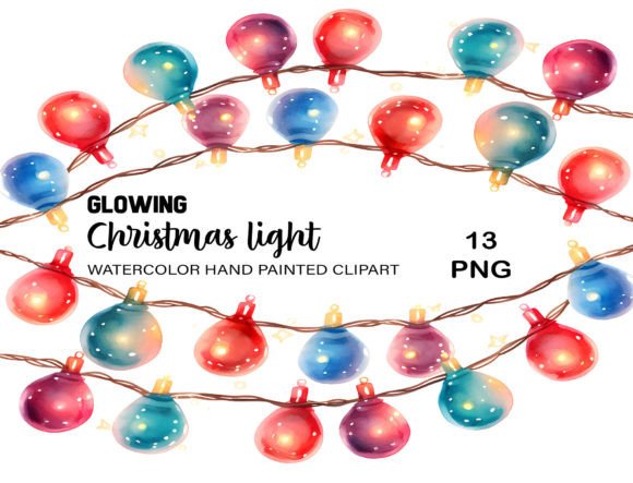 Download Watercolor Christmas Lights Clipart PNG - Premium Bundle